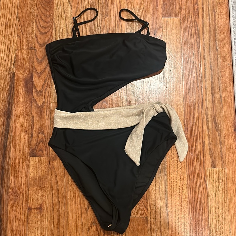 Ramy Brook Black One Piece Swimsuit with Gold Accent